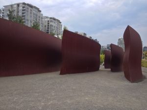 The weathered steel of Richard Serra's "Wake" were reminiscient of the shipyards just on the other side of park.